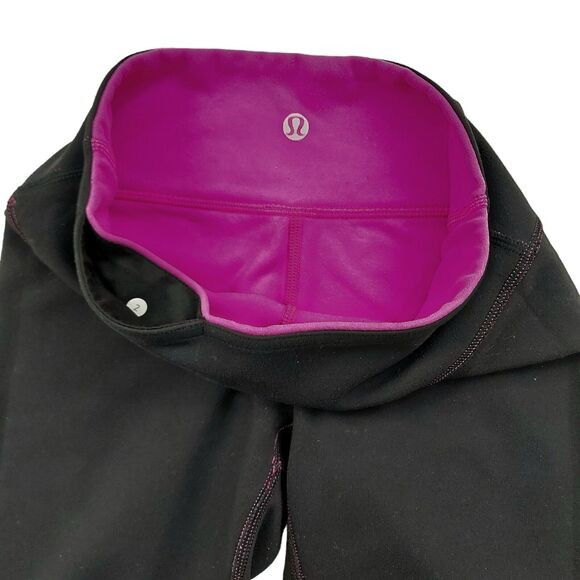 Lululemon Reversible Wunder Under Crop Leggings Womens 2 Black Pink Gym Yoga - Picture 10 of 12